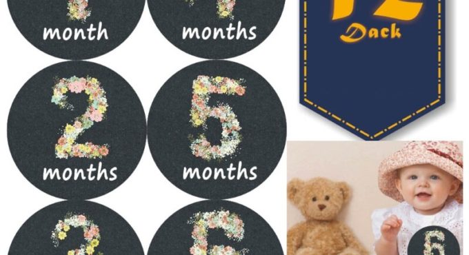 12 Pcs Baby Pregnant Monthly Stickers Floral Pattern Recording Milestone Sticker B36E