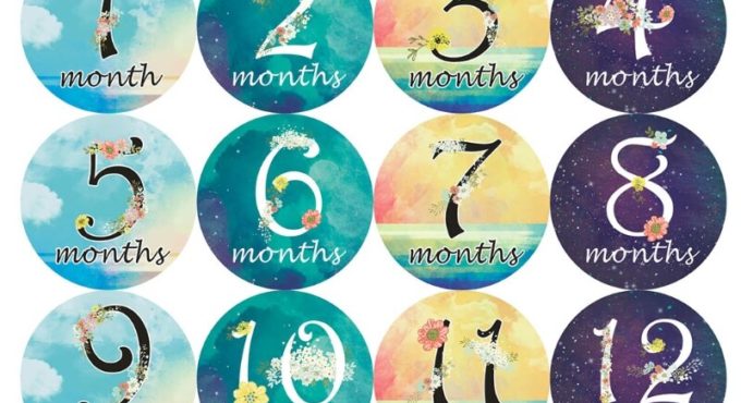 12 Pcs/Set Baby Pregnant Monthly Stickers Starry Sky Pattern Memory Recording Mi B36E