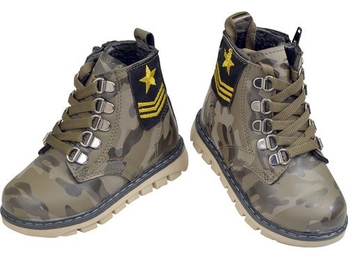 Captain Junior Male Baby Green Camo Print Laced Boots Orthopedic Soft Slip-Resistant Outsole Foot Suitable for Health Winter Seasons