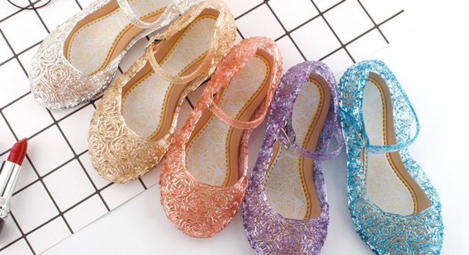 2021 New Kids Girls Crystal Jelly Sandals Princess Blue Cosplay Party Dance Shoes