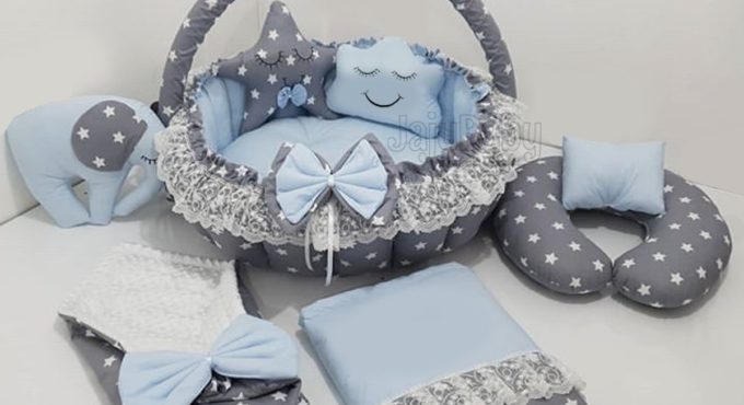 Jaju Baby Gray Star Blue Design Luxury Play Mat Babynest 8 Piece Set