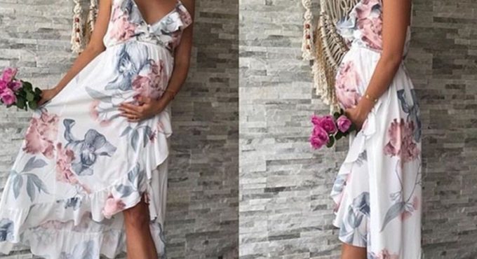 Maternity Dresses Maternity Clothes Floral Printed Ruffles Falbala Sundress For Pregnant Women Elegant Pregnancy Dresses Casual