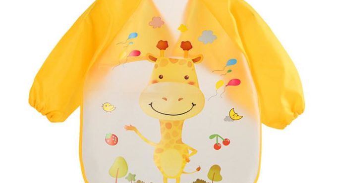 Cute Baby Bibs Waterproof Full Sleeve Cartoon Animals Kid Apron Smock Bib Toddler Feeding Bibs Clothing Kids Accessories