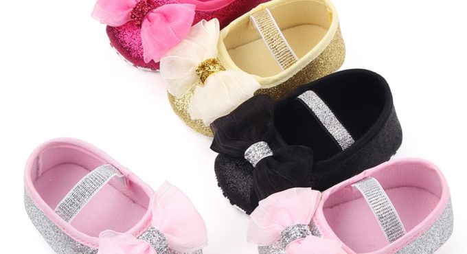 Newborn Baby Girls Spring Summer Autumn Flats Glitter Bowknot Princess Dress Shoes Infant No-Slip First Walkers