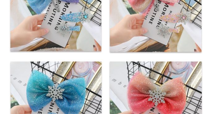 1-3pc Children's Bow Snowflakes Cute Colored Hair Clips Hair Accessories Baby Clips Princess Bowknot Hair Clips Christmas Gift