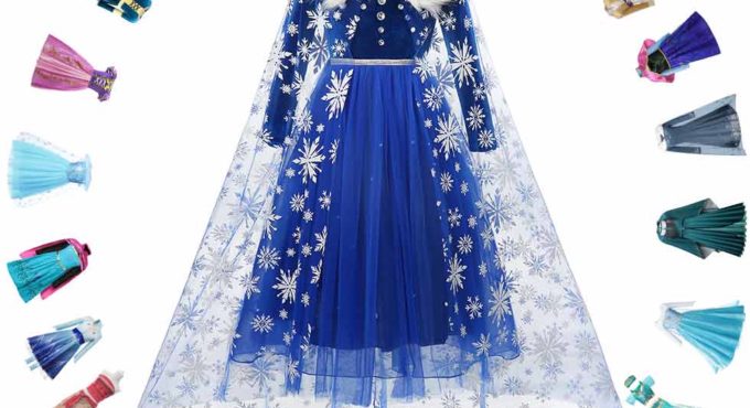 Disney Princess Elsa Winter Dress Girls Long Sleeve Frozen 2 Queen Anna Costume Children Cinderella Rapunzel Tiana Mulan Cosplay