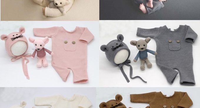 Baby Newborn Photography Props Mouse Doll Baby Boy Girl Romper Bodysuits Outfit Photography Baby Studio Shooting Props Clothing