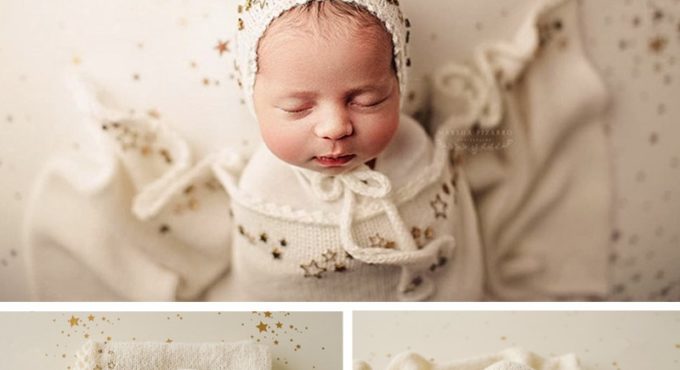 Newborn Photography Props Girl Heavy Industry Starlight Wool Knitted Hat Wrap Set Star Blanket Baby Photo Shoot Background Mat