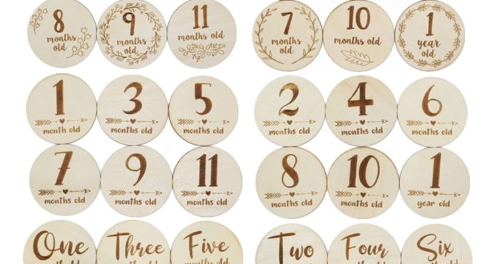 6 Pcs Handmade Baby Milestone Cards Wooden Double-sided Monthly Photocards Newborn Birth Growth Album Photography Props Souvenir