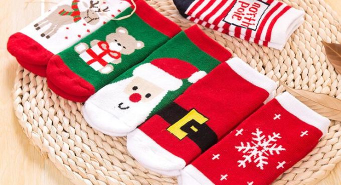 1 Pair Cotton Winter Autumn Baby Girls Boys Kids Socks Children Terry Snowflake Elk Santa Claus Christmas Bear Gift Stuff #2