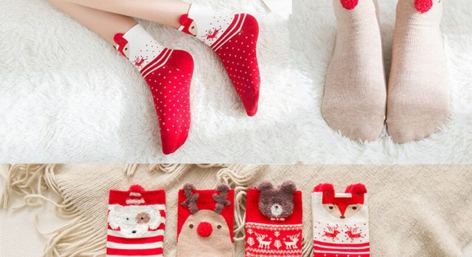 1 Pair Women Socks Casual Winter Christmas Socks David's Deer Cotton Cartoon Keep Warm Cute Lady Girls Sock Christmas Gift 2020