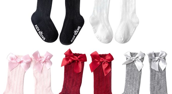 Winter New Children's Socks Thick Line Knitting In Tube Socks Female Baby Warm Cotton Socks Fashion Velvet Bow Piled Socks