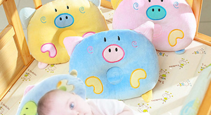 Unisex Baby Newborn Soft Cartoon Pig Head Shape Pillow Correction Cotton Pillow Gift