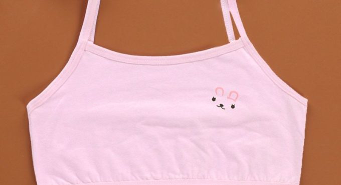 Teenage Puberty Girls Solid Color Double Layer Underwear Bra Spaghetti Strap Cute Cartoon Rabbit Bralette Summer Basic Crop Top