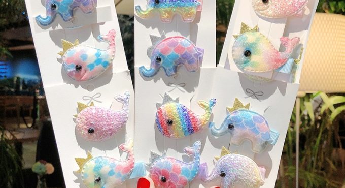 2 Pcs Kawaii Children Hairclip Candy Colors Rainbow Sequins Elephant Whale Hair Accessories Fashion Hair Pins For Baby Girls