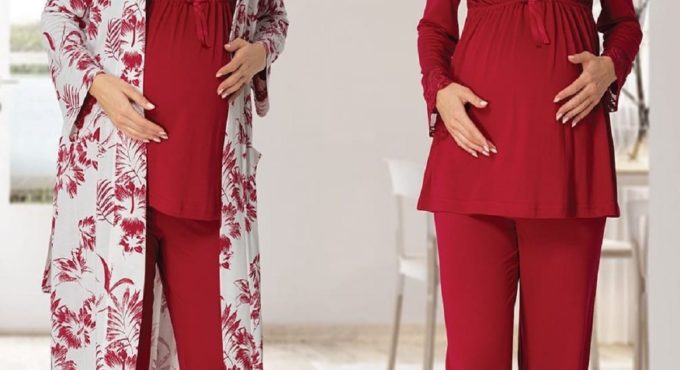 Women's Cherry Long-Sleeve Maternity Sleepwear Set Dressing Gown Puerperal Set