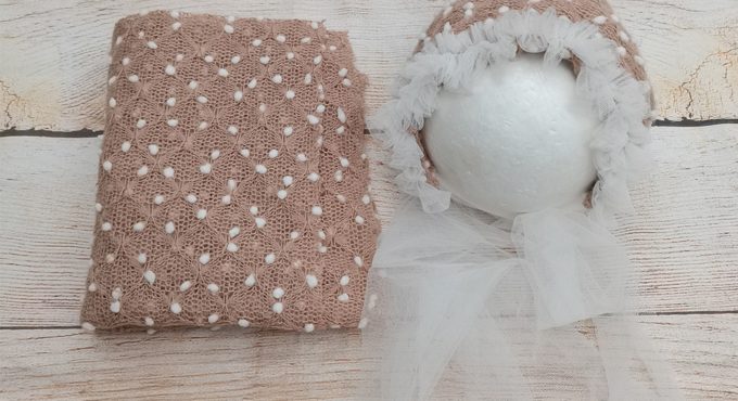 A Set 75x50cm Soft Dot Bobble Wraps and Photo Shoot Props Bonnet Baby Lacework Headbands Infant Photography Accessories