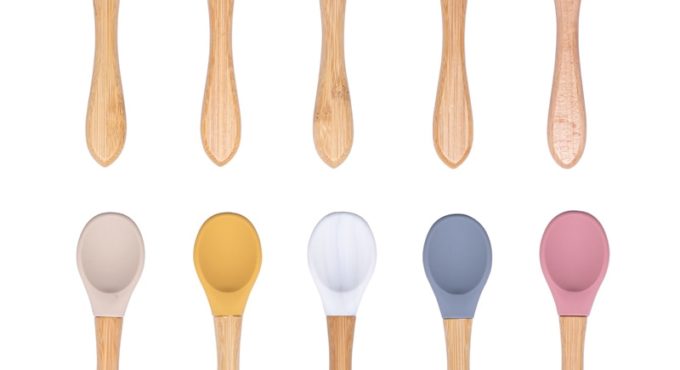 Baby Wooden Spoon Silicone Wooden Baby Feeding Spoon Organic Soft Tip Spoon BPA Free Food Grade Material Handle Toddlers Gifts