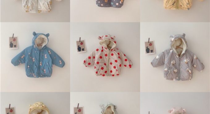 Baby Winter Plush Padded Hooded Printed Jacket