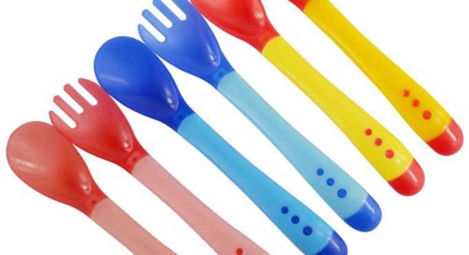 Baby Silicone Temperature Sensing Spoon Fork Safety Infant Feeding Flatware