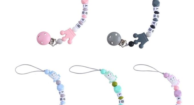 Personalized Name Baby Pacifier Clips Nipple Holder Chain Unicorn Silicone Teething Beads Baby Birthday Shoher Tiny Dum Toy