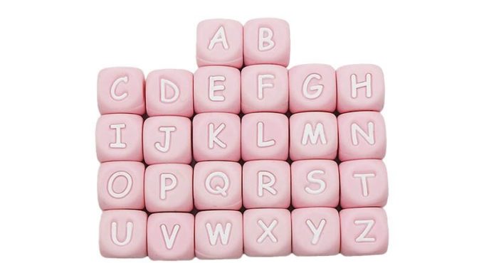 Chenkai 1000pcs 12mm BPA Free Silicone Pink Letter Beads Teether Food Grade DIY Baby Pacifier Teethering Sensory Toy Accessories