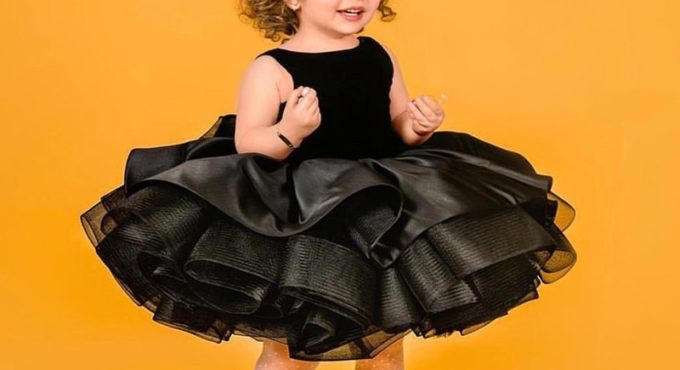 Customized Black Sleeveless Girl's Dress Knee Length Flower Girl Dress Baby Girl Birthday Dress Christmas Gown AG0428