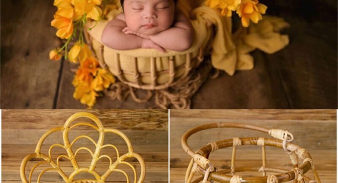 Dvotinst Newborn Photography Props for Baby Retro Handmade Rattan Basket Bucket Chair Fotografia Accessories Studio Photo Props