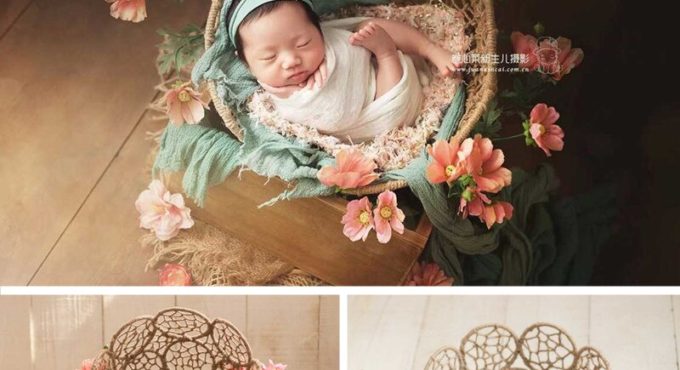 Newborn Photography Props Bed Vintage Chair Round Hemp Rope Woven Flower Basket Baby Photo Background Accessories For Girls Boy