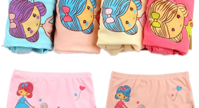 2Styles Random Color Cotton Girls Underpants 5-12 Years Old Cute Kids Print Panties Breathable Soft