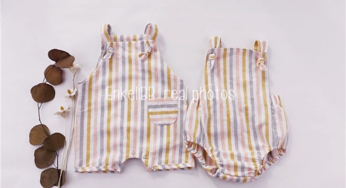 EnkeliBB Linen Baby Clothes Summer Brand Design Baby Boys Rainbow Romper Brother Sister Matching Clothes Sleeveless Blaysuit