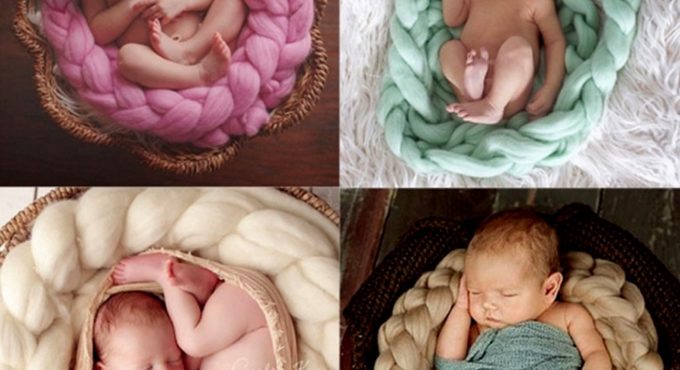 Newborn Photography Props Basket Solid Baby Woolen Blanket Photo Props Backdrops for Infants Hemp Wrap Blankets Baby Souvenirs