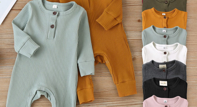 Summer Unisex Newborn Baby Clothes Solid Color Baby Rompers Cotton Knitted Long Sleeve Toddler Jumpsuit Infant Clothing 3-18M