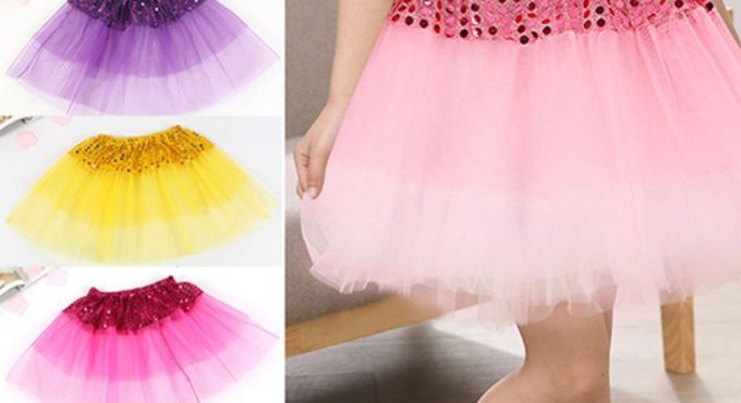 Cute Girl Kid Dancewear Tulle Sequin Princess Tutu-Skirt Dance Party Pettiskirt Shiny Sequins Girls Skirt For 2 to 7 Years Child