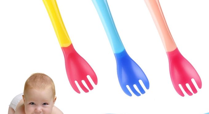 Baby Temperature Sensing Spoon Soft Head Safety Feeding Warm Soup Fork Infant Feeding Spoon Heat Sensing Thermal Baby Tableware