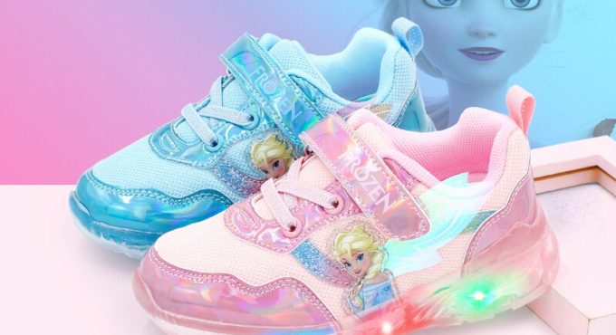 Disney Children's Shoes Autumn and Winter Plush Two Cotton Shoes Princess Elsa Shoes Versatile Soft Luminous Girls' Sports Shoes