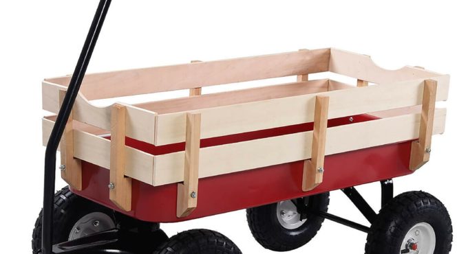 Wooden Railing Air Tires Kids Camping Cart Outdoor Camping Cart Outdoor Utility Wagon Park Picnic Wagon All Terrain Pulling Gift