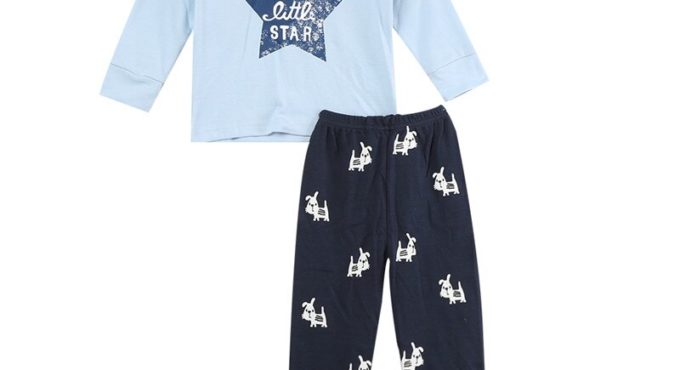 Baby Girls Boy’s Pajamas Sets Long sleeve Sleepwear Fresh Star Pullover T-shirt and Cute Dog Print Elastic Long Pants Sets