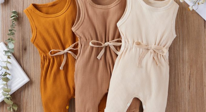 Newborn Infant Baby Boys Girls Romper Cotton Knitted Ribbed Sleeveless Solid Elastic Band Jumpsuit Toddler Soft Clothes Outfits