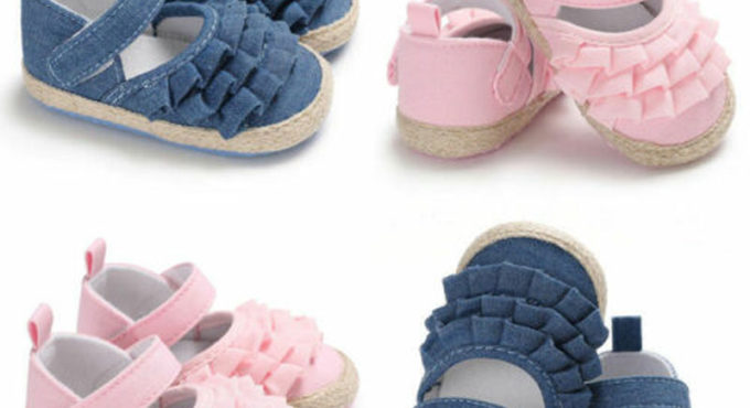 lioraitiin New Fashion Newborn Baby Girl Flowers Soft Crib Shoes Prewalker Anti-slip Sneakers UK NEW