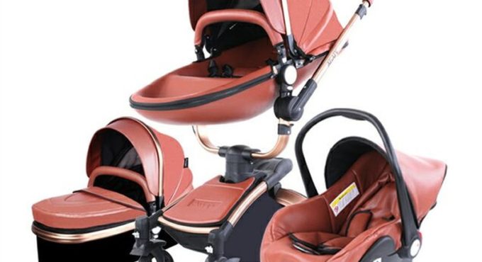 Luxury Baby Stroller 3 In 1 High Landscape Travel System Newborn Baby Carriage Pu Leather Cover Stroller UK Tax Free Delivery