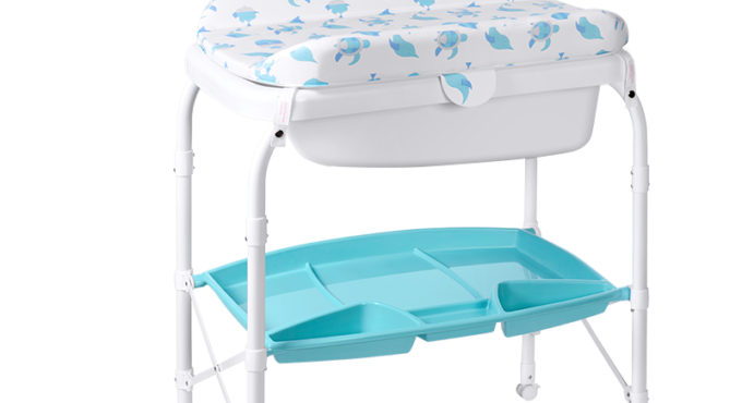 2 in 1 Baby Diaper Changing Table With Wheels, White – Portable Nursery Station & Bathtub Combo