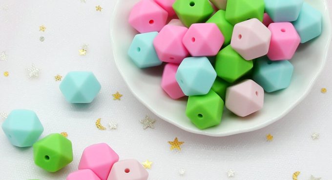 Cute-idea Hexagon Silicone Beads 14mm 1000pcs Food Grade Silicone Teether DIY Pacifier Nursing Necklace Baby teething toys