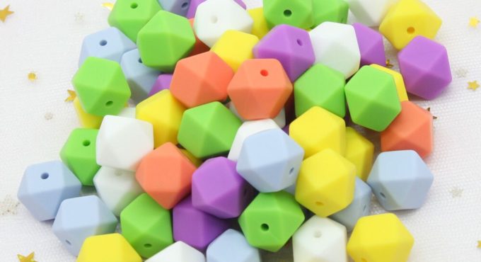 Cute-idea 1000pcs 17mm Hexagon Silicone Beads BPA Free Food Grad Baby Teether DIY Toy Infant Shower Gift Necklace Pacifier Chain