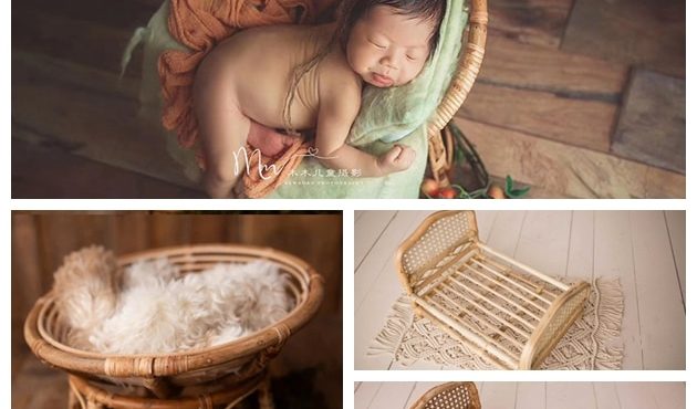 Newborn Photography Props Weaving Baskets Baby Photo Bed Posing Props Infant Photo Shoot Accessories Full-moon Baby Cany Beds