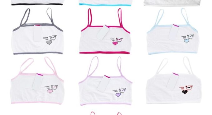 Puberty Young Girls Training Bra Cartoon Bear Heart Print Cotton Underwear 6-14T QX2D