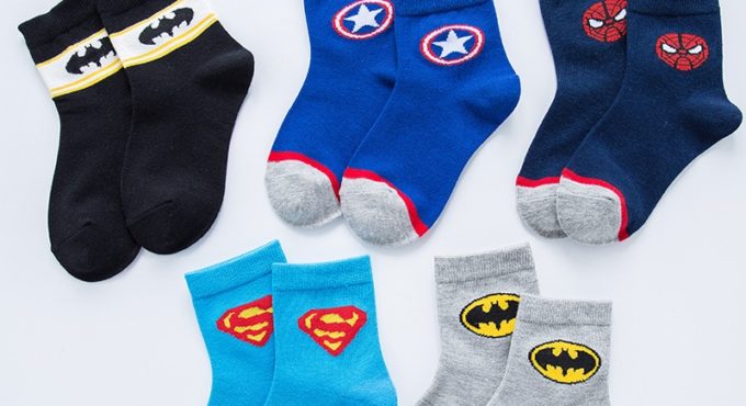 New 5Pairs/set Socks Cartoon Super Hero Captain Cotton Kids Boys Socks Gift for 2-10Y