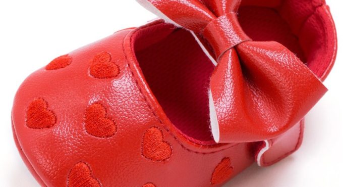 Newborn Baby Girl Casual Heart Embroidery Bowknot 0-12 Months Toddler Shoes Infant Sole Shoes Soft Bottom Non-slip Shoes