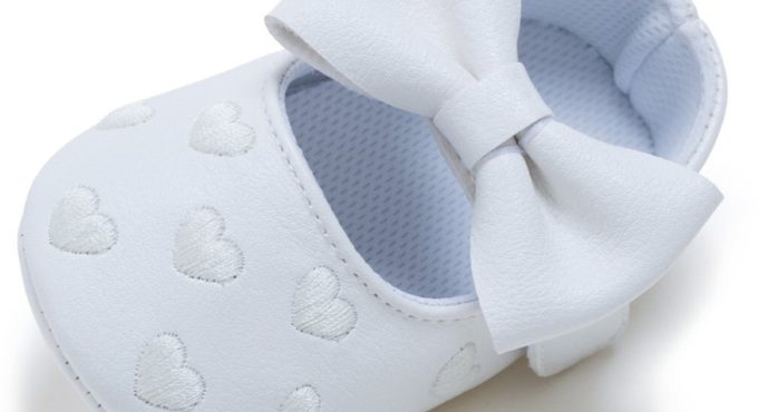 Newborn Baby Girl Casual Heart Embroidery Bowknot 0-12 Months Toddler Shoes Infant Sole Shoes Soft Bottom Non-slip Shoes