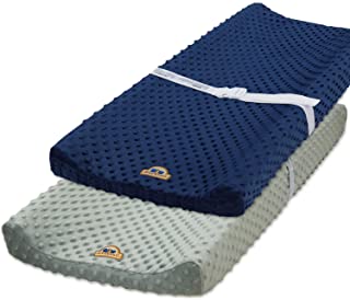 BlueSnail Ultra Soft Minky Dot Chaning Pad Cover 2 Pack (Gray + Navy, 2 Pack)